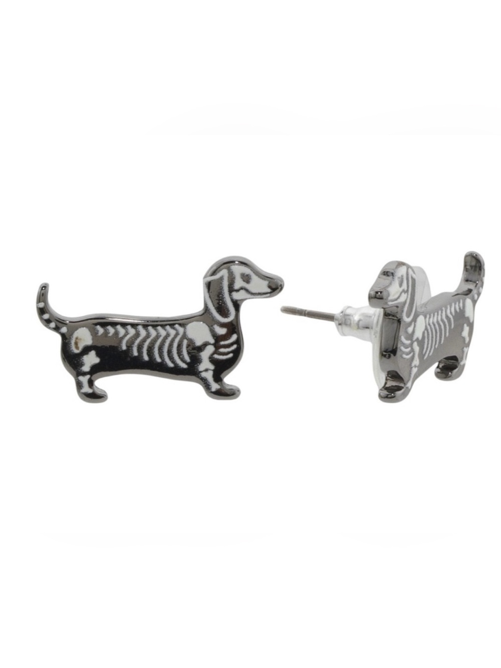 Betsey Johnson Halloween Skeleton Dachshund Wiener Dog Stud Earrings NWT